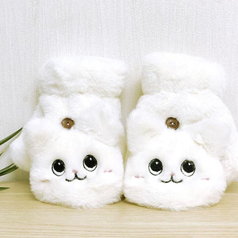 Женские плюшевые теплые перчатки с мехом милого кролика-кошки, варежки без пальцев, гибкие варежки с половиной пальцев