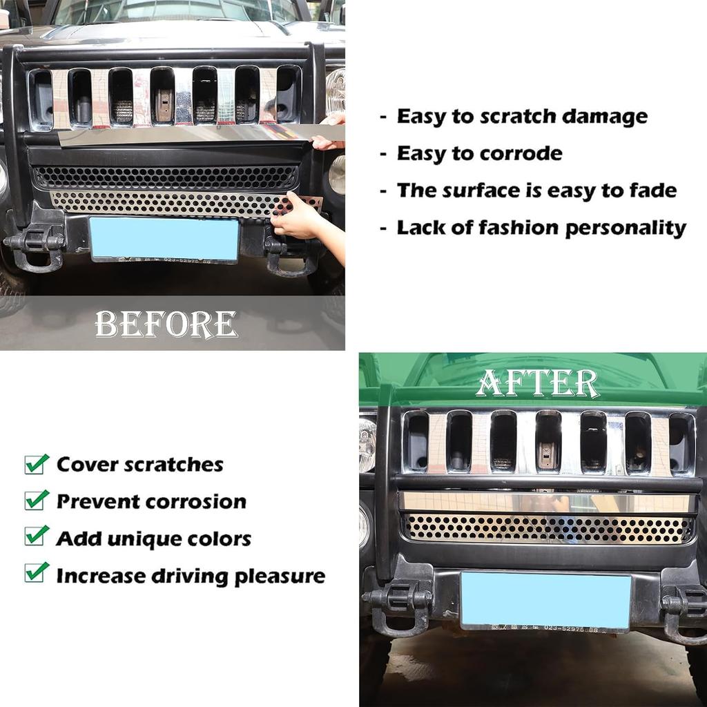 Stainless Steel Honeycomb Mesh Grill Spoiler Bumper Vent fit for Hummer H3 2005-2009,Vent Mesh Grille Accent Trim Cover
