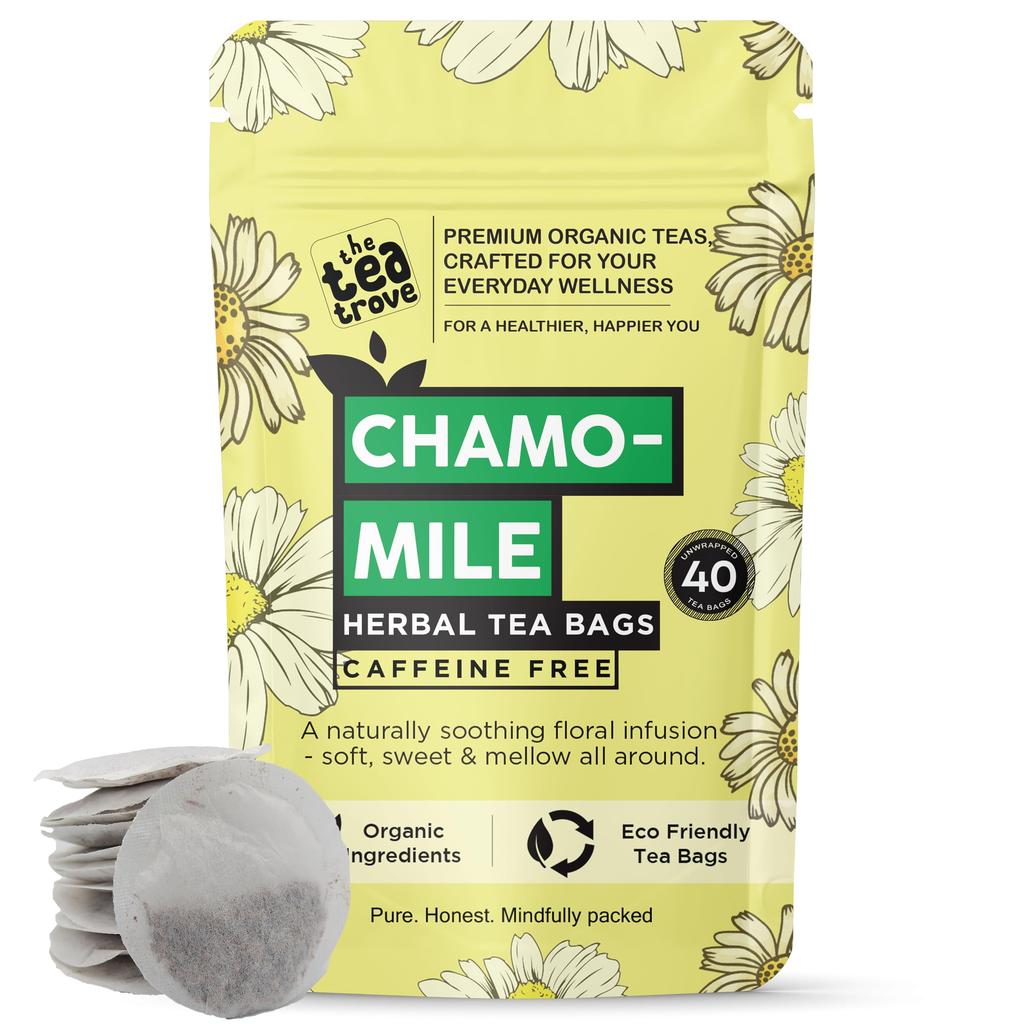 The Tea Trove Чистый ромашковый чай в пакетиках Органический - 40 Экологически чистых пакетиков ромашкового чая без кофеина в закрывающемся пакете - Заваривать горячим или холодным | Упаковка из