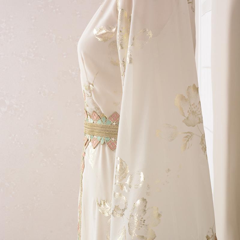 Ближневосточный мусульманский халат, женское новое кружевное модное белое платье с горячей штамповкой и вышивкой