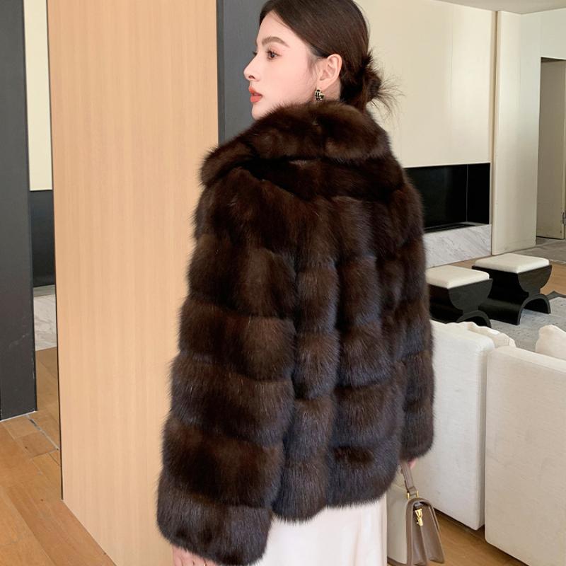 Соболь Высококачественная ретро норковая шуба Текстура Осень и Зима Утолщенная Теплая Модная Искусственная Меховая Куртка