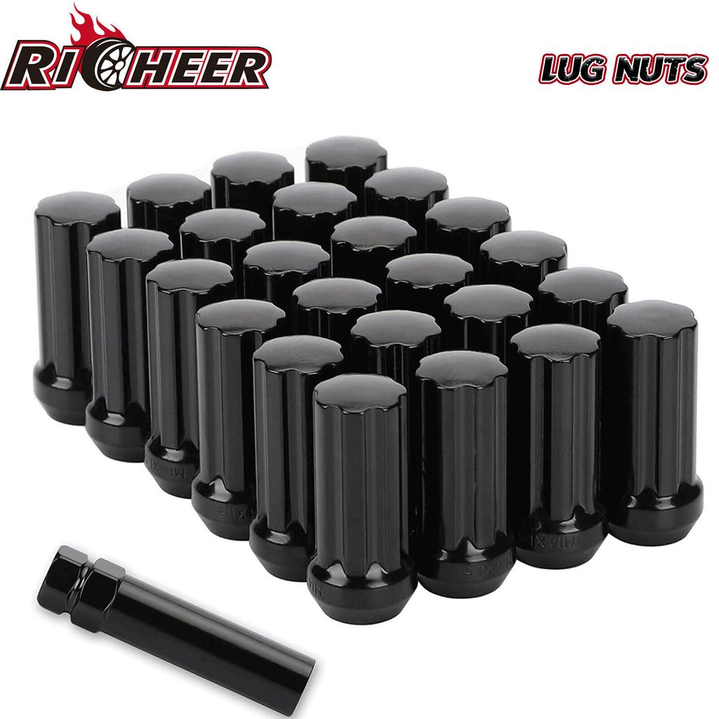 24x Black 2" Tall M14x1.5 Tuner Spline Lug Nut For Ford F150 GMC Sierra Ram 1500