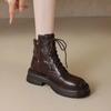 Shoes Female 2024 Hot Sale Lace Up Women's Boots Round Toe Solid Short Barrel Mid Heel Water Proof British Style Fashion Boots