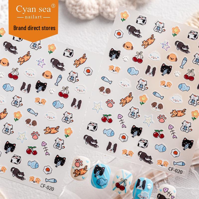 Cyasnea 5D Рельефные Мультяшные Наклейки для Ногтей с Клейкой Основой для Детей - Веселые DIY Украшения для Ногтей