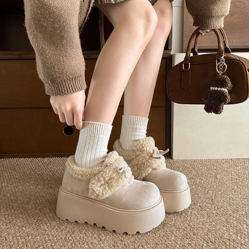 Plush warm plush snow bow cotton shoes winter new small height increase thick sole all-inclusive Birkenstocks