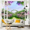 Window Landscape Tapestry For Decoration 3D Romantic Flowers Tapestry Home Painting Psychedelic Forest Tapestries Wall Hanging