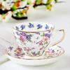 Bone China Cup and Saucers 180ml - Purple Pink Floral Practical Coffee Cup with Gold Trim Elegant Dining Tableware, 1 Set