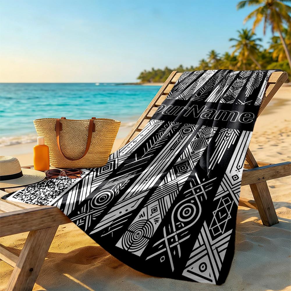Ethnic Tribal Patterns Customize Your Name Beach Towel Soft Durable Quick-Dry Portable for SwimmingBeachCamping Travel Beach AccessoriesGym