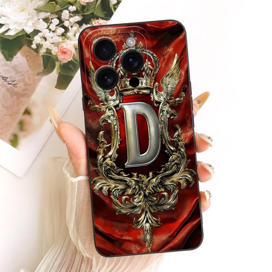 Чехол-бампер из мягкого силикона для iPhone 16 Pro Max с изображением Feather Crown и инициалом Для iPhone16 16Pro 16ProMax