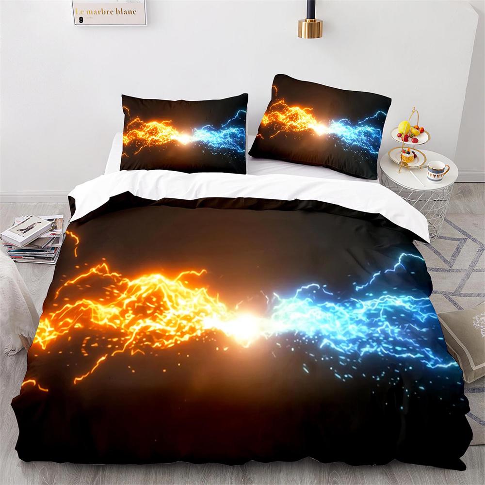 Комплект постельного белья с цветным рисунком «Огонь», сине-оранжево-зеленый, с рисунком «Огонь», размер King Queen для детей, мальчиков и подростков