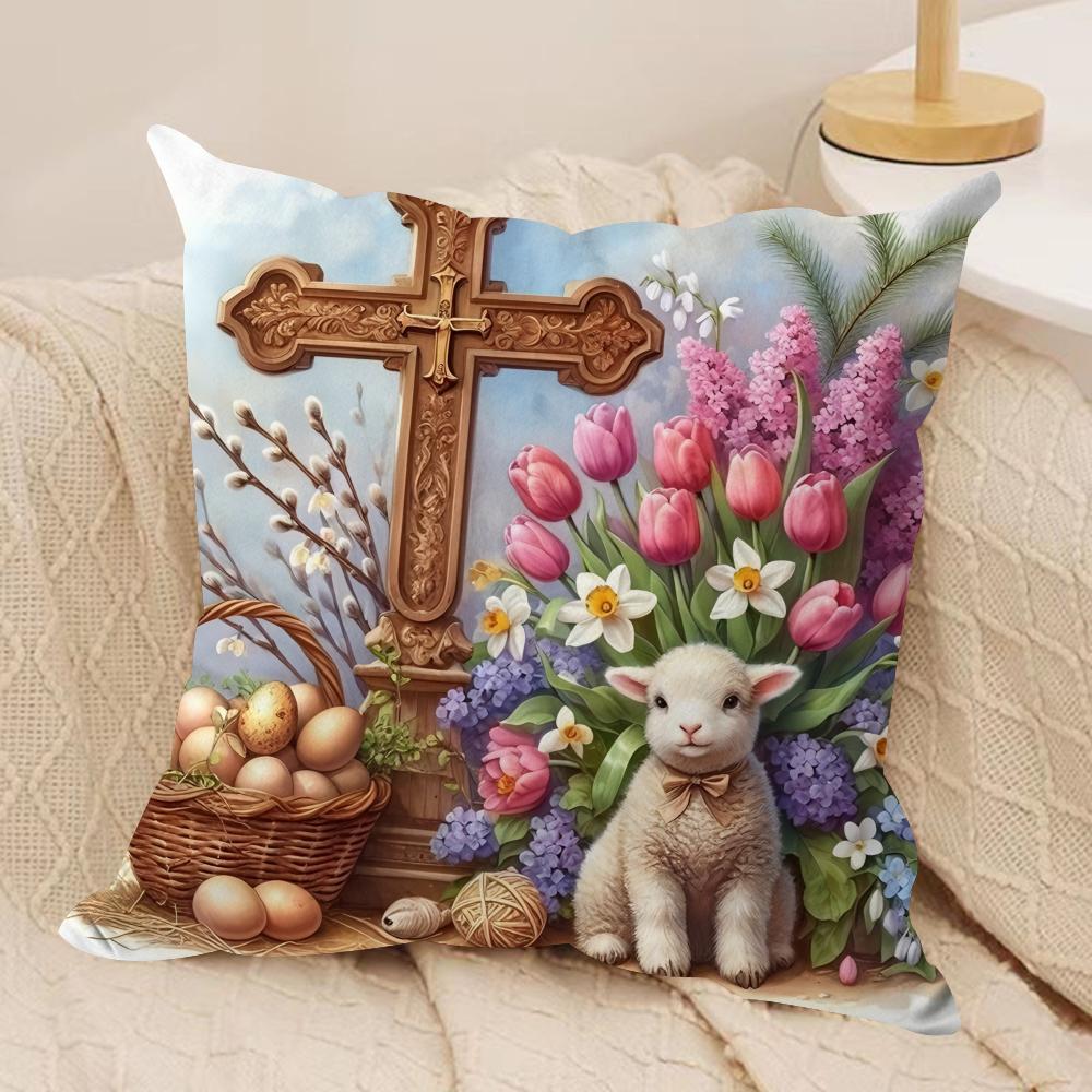 Easter Rabbit cute Cushion Cover Silky Short Plush Invisible Zipper Dustproof Sofa Pillow Case for Home Decor