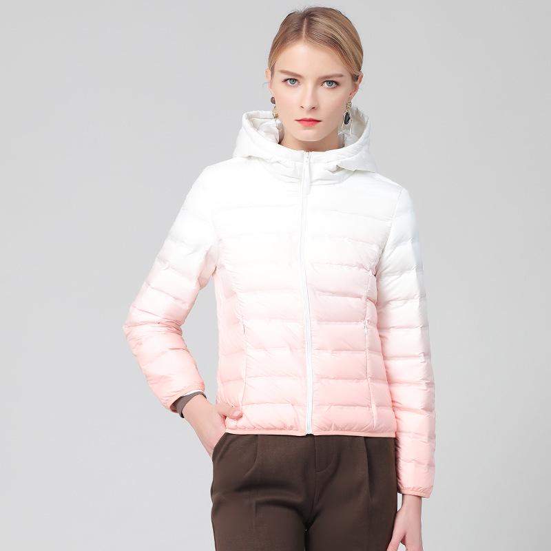 Gradient Women's Hooded Lightweight Down Jacket - Short, Packable, White Duck Down Coat, Off-season Clearance
