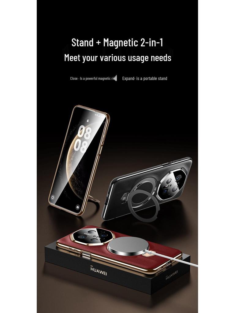 Кожаный чехол для телефона Huawei Mate70 RS: Магнитная подставка, Защитная, Совместимая с 60RS Porsche Design