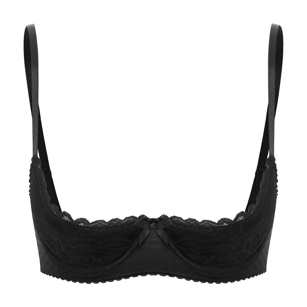 Women See Through Lace 1/2 Cups Balconette Bralette Padded Underwire Shelf Bra Tops