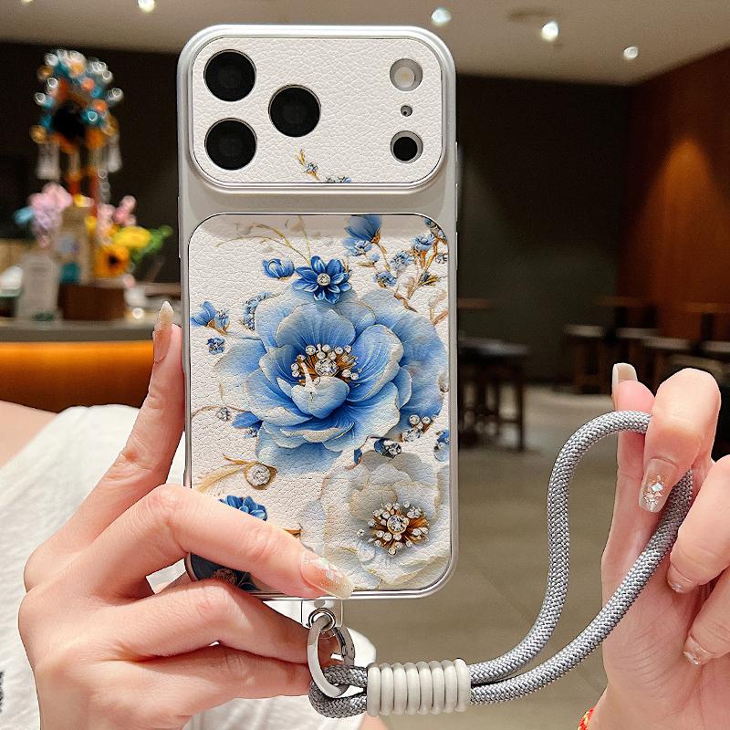 Кожаный чехол-шнурок с мелким цветочным узором для iPhone 18 Pro Max 17 16 15 14 13 Pro Max Роскошный гибридный чехол из ТПУ+ПУ Противоскользящий Мягкий чехол для телефона