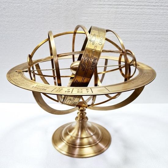 Nautical Big Brass Armillary Sphere World Globe Rosewood Base Home Decorative
