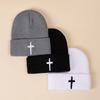 Autumn And Winter Acrylic Cross Embroidered Knitted Hat Men And Women Versatile Trend Wool Hat Hip Hop Cold