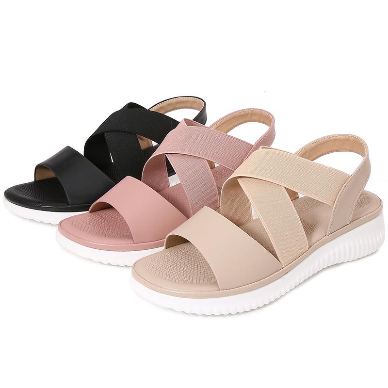 New Bohemian Style Striped Elastic Elastic Band with Flat Bottom Women's Sandals