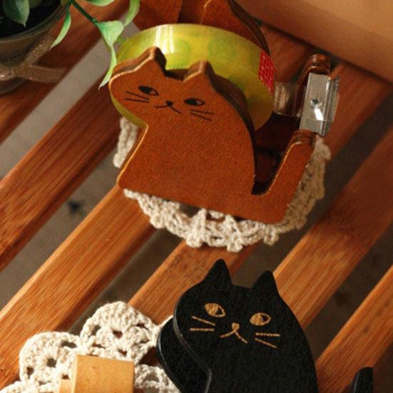 Настольный диспенсер для клейкой ленты, деревянный диспенсер в форме кошки для упаковки подарков, держатель рулона клейкой ленты для офиса, дома, школы