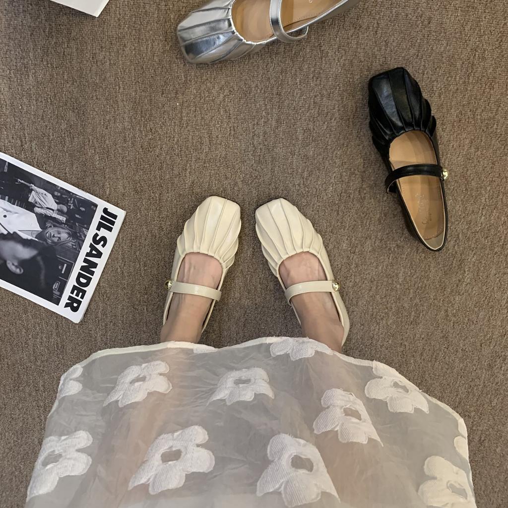 Серебряные туфли женские весна-лето популярная сумка на голову полудраг одежда 2024 новые сандалии Мэри Джейн с юбкой одинарные туфли