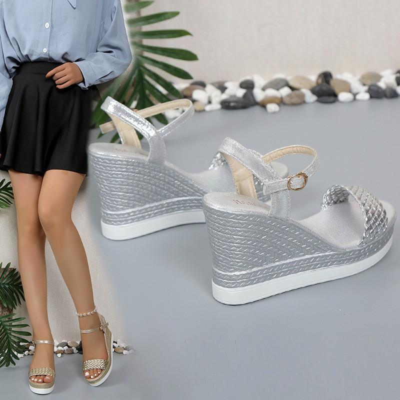 Босоножки на танкетке женские летние 2024 новые римские с круглым носком и плоским дном плетеные женские верхние сандалии с рыбьим ртом