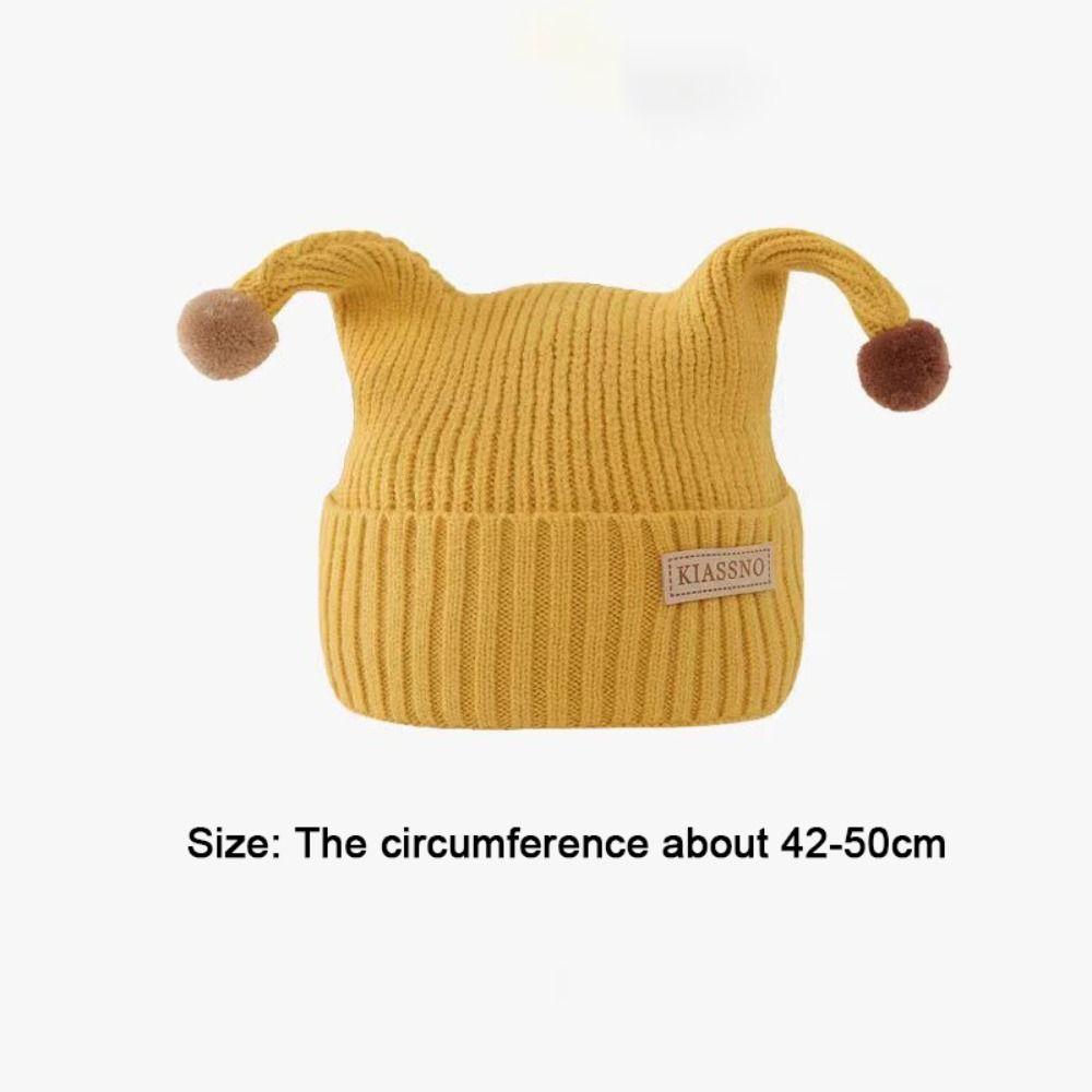 Solid Color Baby Knitted Hat Plush Ball Kids Winter Cap Cute Elf Pompom Hat Ear Protection