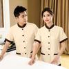 Hotel Housekeeping Uniform Women Slim Fit Top Stand Collar Short Sleeve Single Breasted Pockets Work Uniform Tops