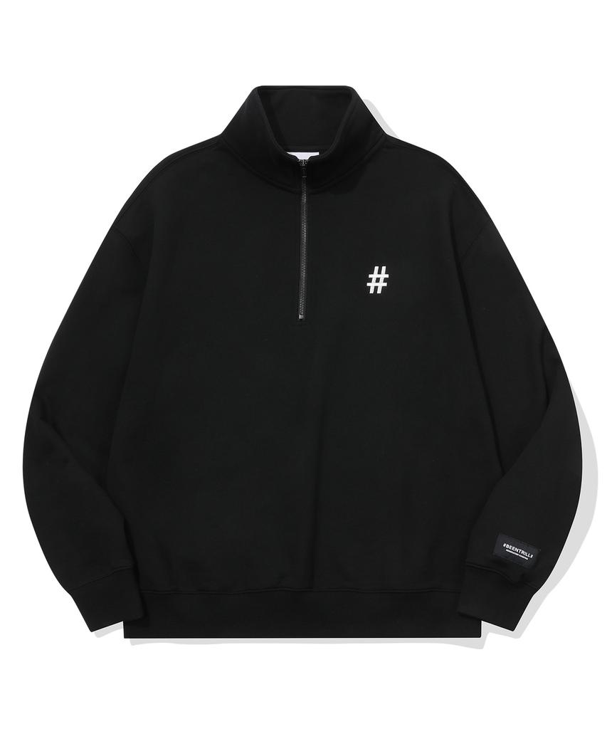 BEENTRILL Essential Hashtag Half Zip Sweatshirt (Black)