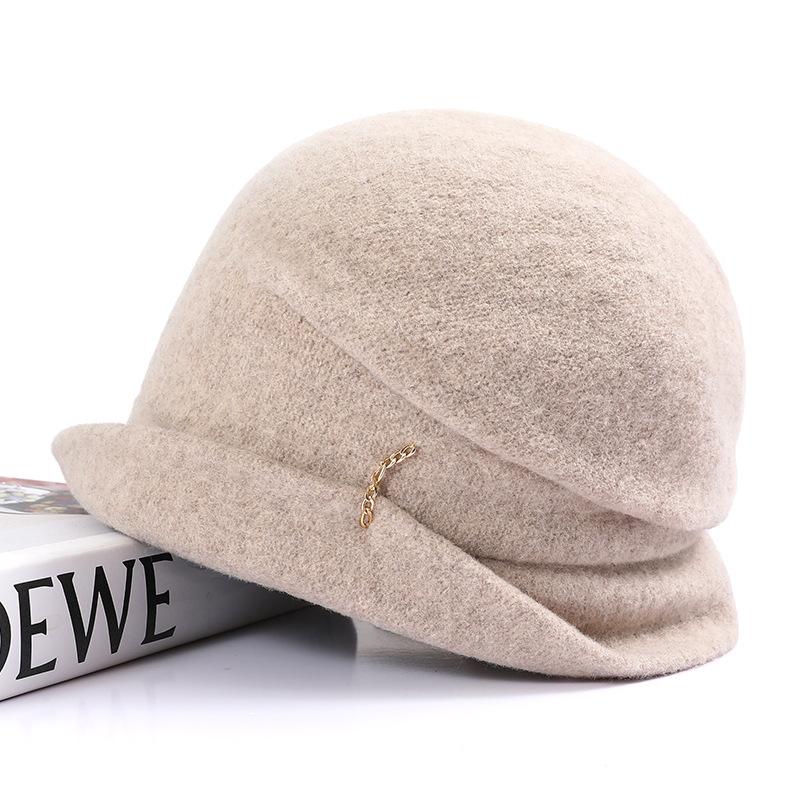 100% Australian wool stacking hat autumn and winter warm bucket hat Yang Chaoyue cold hat big head circumference shows small face