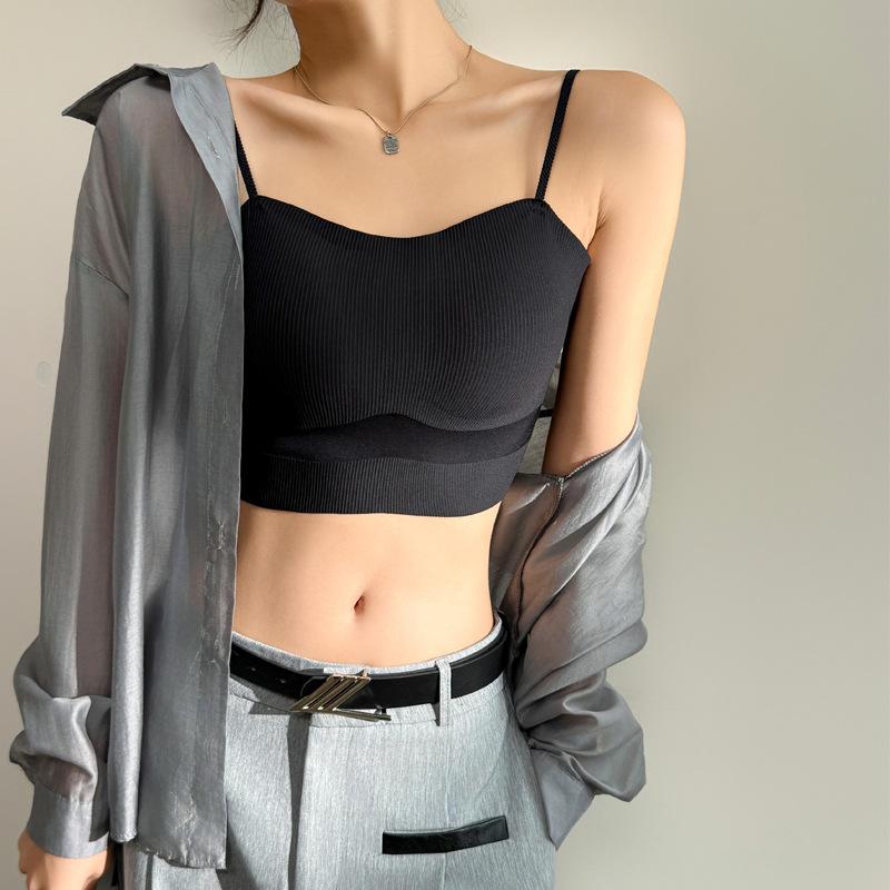 Ледяной шелк бесшовный халтер маленький жилет с накладкой на груди не тянется чашка интегрированная женская с летней основой сексуальная спина