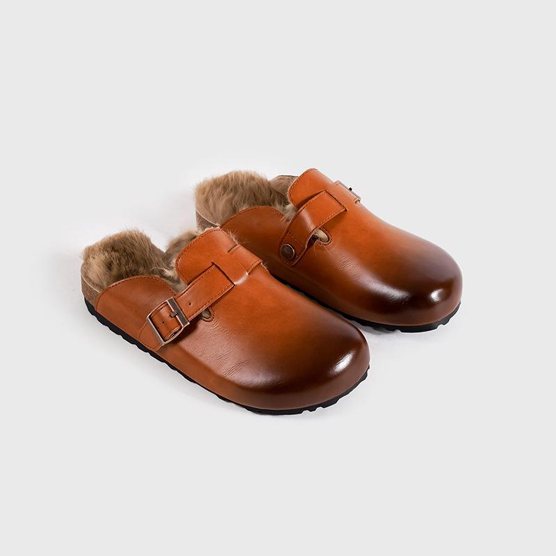 Warm Autumn and Winter Retro Fluffy Platform Slippers Women's Bag Head Fleece Semi-drag Fashion Casual Lazy Drag Tide Shoes