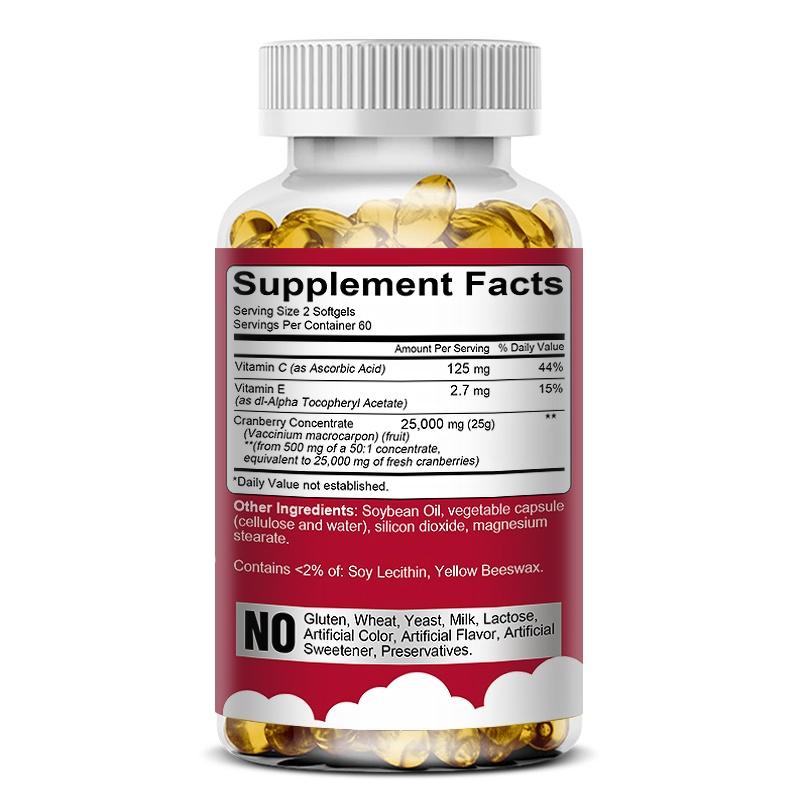 Kenofor Cranberry + Vitamin C Supplements 25000mg with Vitamin E, 120 Softgels