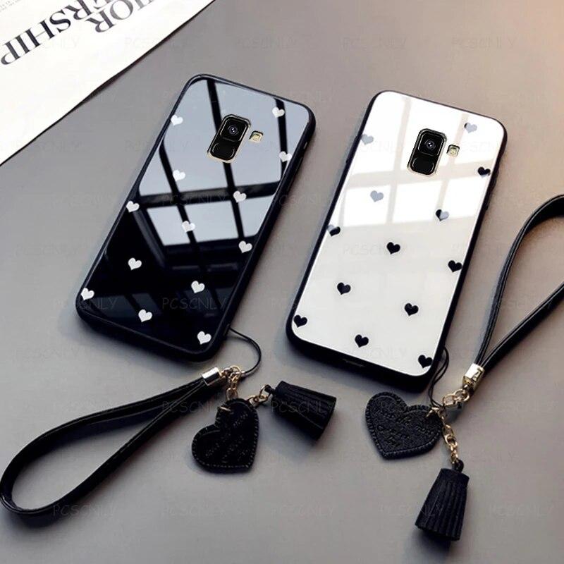 Glass Case For Samsung A6 A7 A8 A9 Plus 2018 A8S A9S Fashion Love Heart Phone Hard Cover For Galaxy A5 A6+ A8+