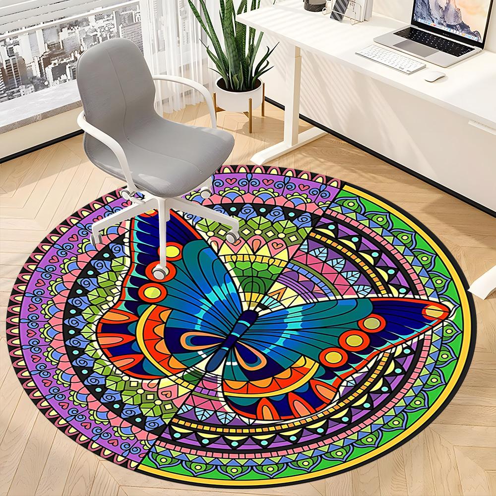 1pc Mandala ButterflyChair Carpet for Office, Indoor Non-Slip Washable Polyester Fiber Carpet, Mat For Office, Machine Washable
