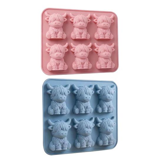 Highland Cow Silicone Ice Cube Tray Food-Grade 3D Mold for Whiskey Cocktails Easy-Release Mini Cow Chocolate Candy Molds for Baking Gummies Fudge