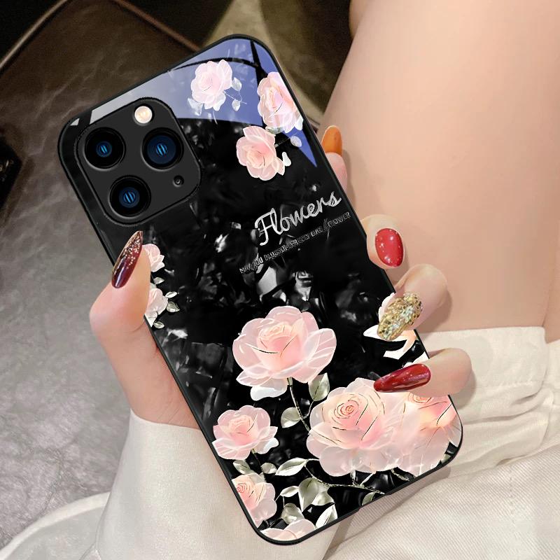 Розовый букет цветов для iPhone 16 Pro Max 15 Pro 14 13 12 Mini 11 XS Max XR 7 8 Plus SE 2022 Чехол для телефона из закаленного стекла