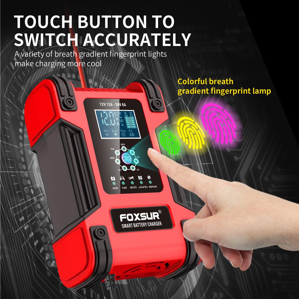 12 В 24 В автомобильное зарядное устройство для литиевых AGM гелевых свинцово-кислотных аккумуляторов 7-ступенчатый автоматический ремонт ЖК-адаптер питания