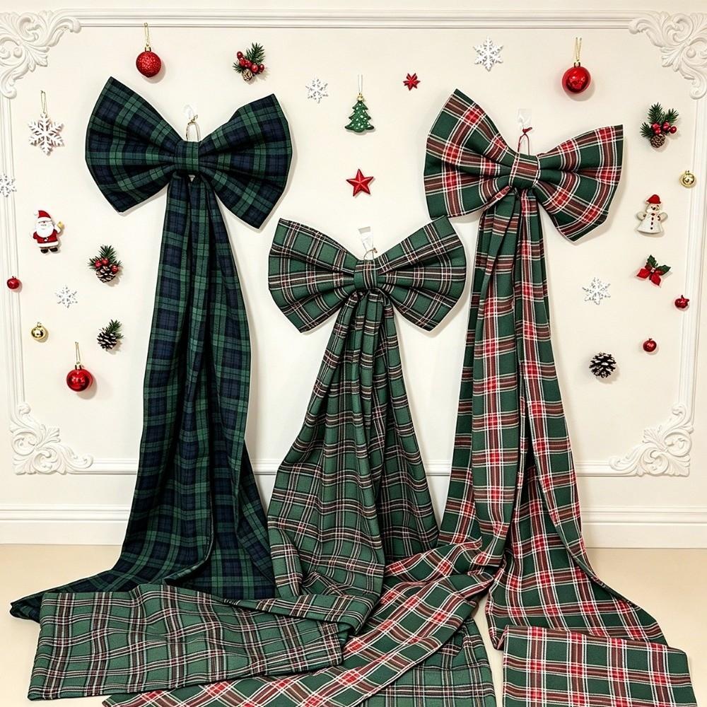 Plaid Xmas Tree Topper Bows Elegant Giant Ribbon Bowknot Sturdy Large Christmas Bowknot Wall Decor