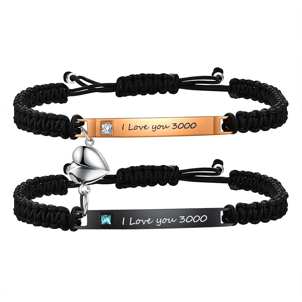 Long smooth surface engraved bracelet fashionable hand-woven heart hollowed-out magnetic stainless steel couple bracelet