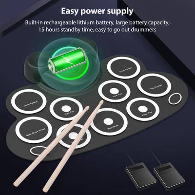 Электронная барабанная установка Ручная барабанная установка с барабанными палочками Ножная педаль 9 пэдов Двойной динамик Перезаряжаемый