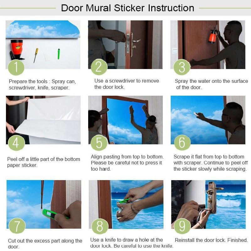 PVC Full Door Stickers Wall Decoration Bedroom Kids Room Cartoon 3D Wallpaper Abstract Line Wardrobe Home Renovation Art Murals