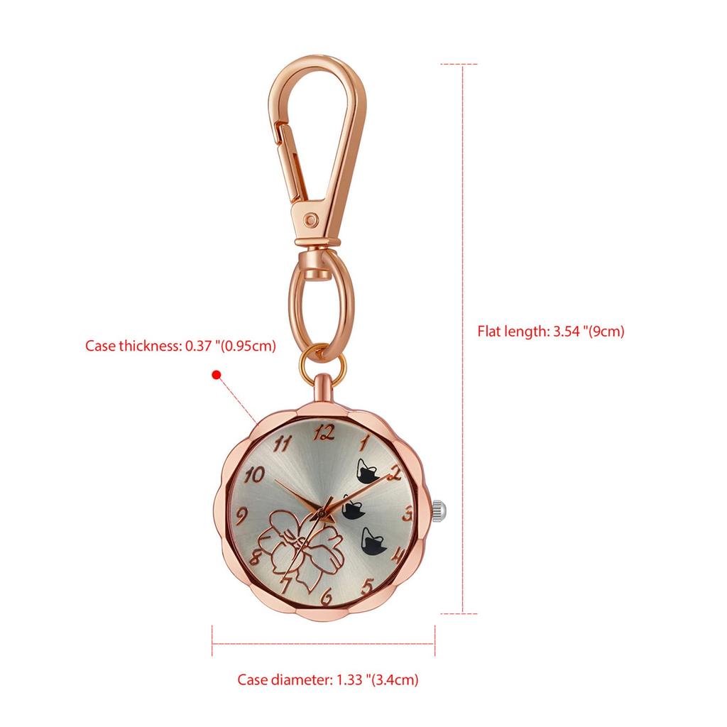 Watch Keychain Clip Pocket Watch Ladies Analog Flower Nurse Watch Waterproof Cute Rose Gold Fashion Accessory