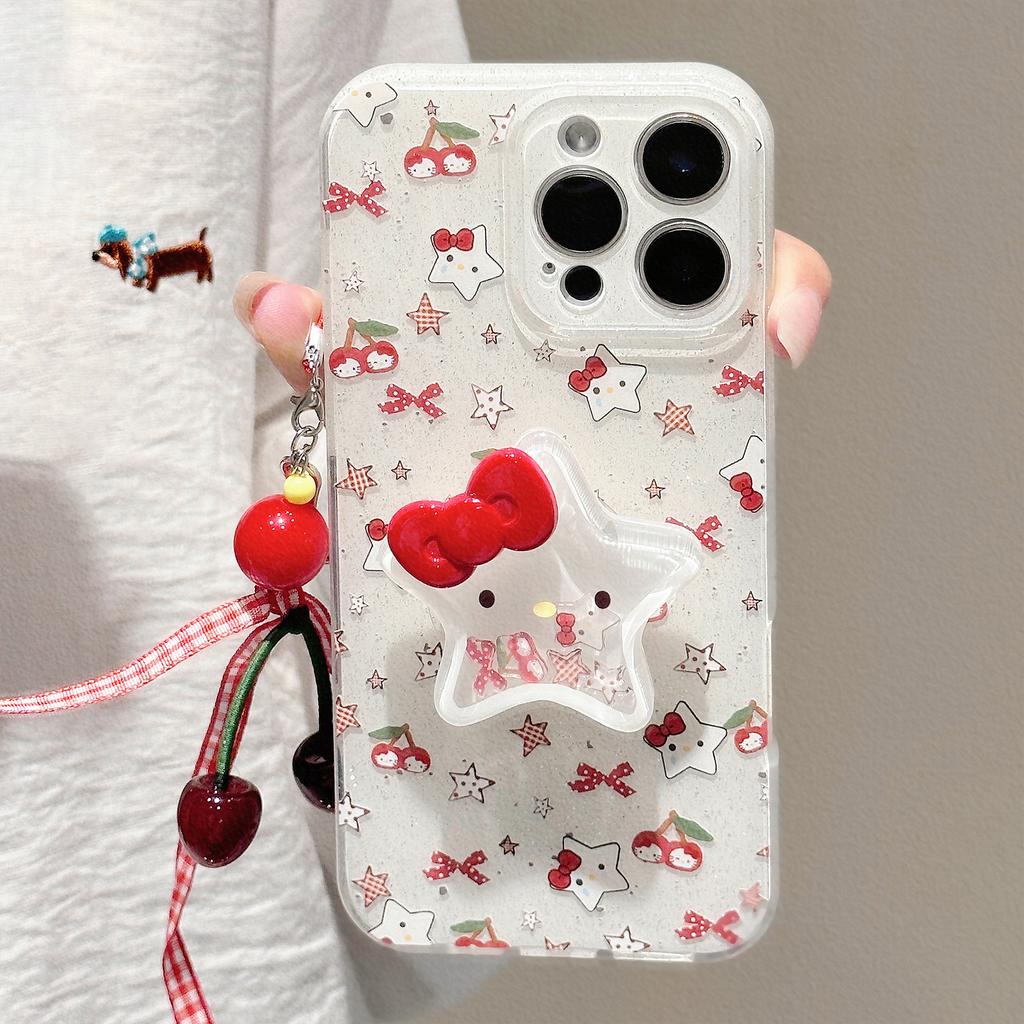 Блестки для iPhone16 для чехла Apple Phone Case 13 Вишневый Кот Шейкер 15 Promax Подставка 17 Подвеска
