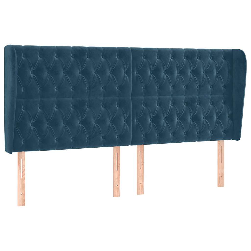 vidaXL Kopfteil mit Ohren Dunkelblau 203x23x118/128 cm Samt