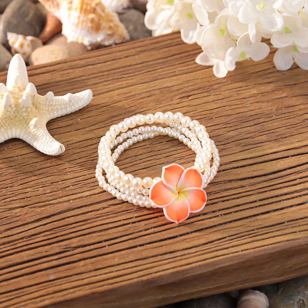 Bohemian vacation style egg flower necklace earrings set ins niche flower soft pottery color collarbone chain tide