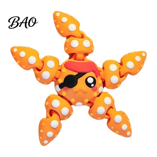 Sea Animal Ornament 3D Printed Articulated Starfish Figure, Flexible Cartoon Fidget PLA Toy Toy, for Desktop Decor, Schoolbag Accessory