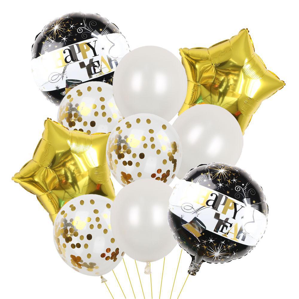 Набор из 10 штук в новогодней тематике С Новым годом Розовое золото Алюминиевая пленка Латексная пентаграмма Комбинация шаров