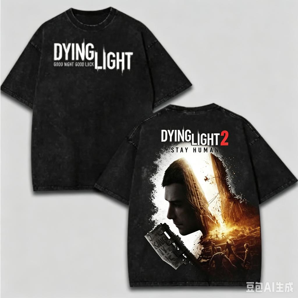 Футболка Dying Light Washed 2026 Новая модель Личность Одежда рубашка Круглогодичная одежда Ретро Мода Винтаж Короткая Высокое качество