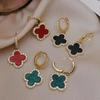 Fashionable and Exquisite Four Leaf Clover Earrings Micro Inlaid Sparkling Diamond Emerald Zircon High-end Ear Buckle