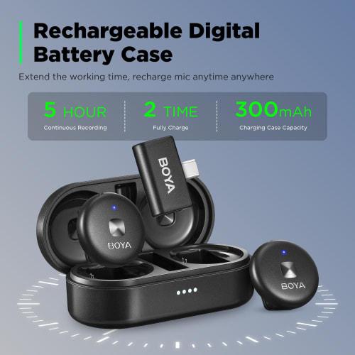 BOYA Omic-U Android Smartphone Wireless Pin Microphone with Magnetic Clip, Wireless Charging, 48KHz HD Sound Quality, Omnidirectional Noise Cancellati